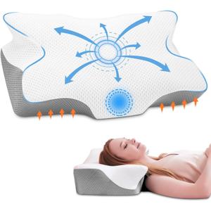Anvo Cervical Pillow for Neck Pain Relief, Memory Foam Pillows for Neck and Shoulder Pain, Orthopedic Ergonomic Design for Sleeping, Suitable for Side Back and Stomach Sleeper, Cream Firm