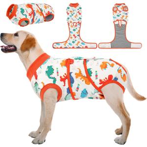 Kuoser Dog Surgery Recovery Suit, Soft Breathable Dog Recovery Suit for Female Spay Male Nueuter, Anti Licking Puppy Onesie Pet Surgical Suit for Dogs Abdominal Wounds Skin Disease, Dinosaur XL (X-large (Back: 20.1" - 24.8"; Weight: 42 - 75lb))