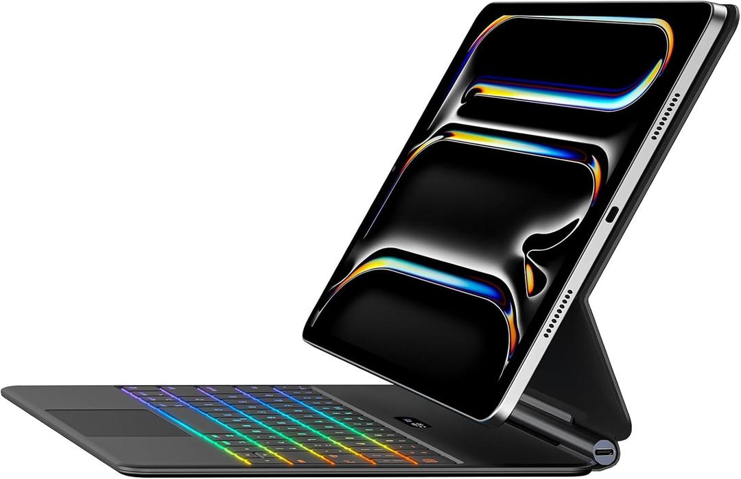 Jibrealg Keyboard Case for iPad Pro 13 Inch (M4 2024 / M5 2025), Ultra-Slim Magic Keyboard with Multi-Touch Trackpad, 7 Colors Backlight, Smart Keyboard for iPad Pro 13 Inch, Black
