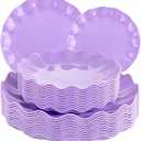 LIYH 24pcs Purple Plastic Plates Reusable, Unbreakable Dinner Plates, Scalloped Plate, Microwave & Dishwasher Safe Unbreakable Party Plate for Birthday Party (12Guests)