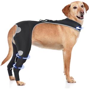 Dog Rear Leg Recovery Sleeve, Breathable Lick Protection Sleeve for Dogs Rear Leg Post Surgery, Reflective Adjustable Alternative to Cone  Size L