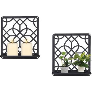 OYEFLY Metal Wall Candle Holder,Black Farmhouse Rustic Wall Art Decor (Style 1, Large)