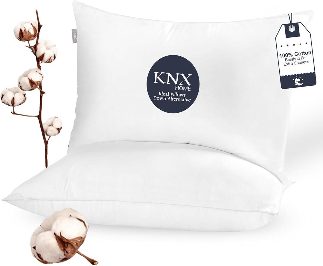 KNX Soft Fluffy Bed Pillows with 100% Cotton Breathable Cover - 20x30 Queen Size Set of 2, Ideal for Stomach and Back Sleepers, Hypoallergenic Down Alternative, Machine Washable (Soft - Low Loft) (White)