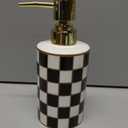 Checkered Bathroom Soap Dispenser,Gold Pump Ceramic Soap Dispenser,Kitchen Checkerboard Empty Pump Bottle,Bath Countertop Storage Organizer,Checkered Bathroom Decor (Black)