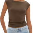 Darong Women's Summer Boat Neck Tops Cap Sleeve Slim Fitted Modal Basic Tee Trendy Casual Shirts (XS)