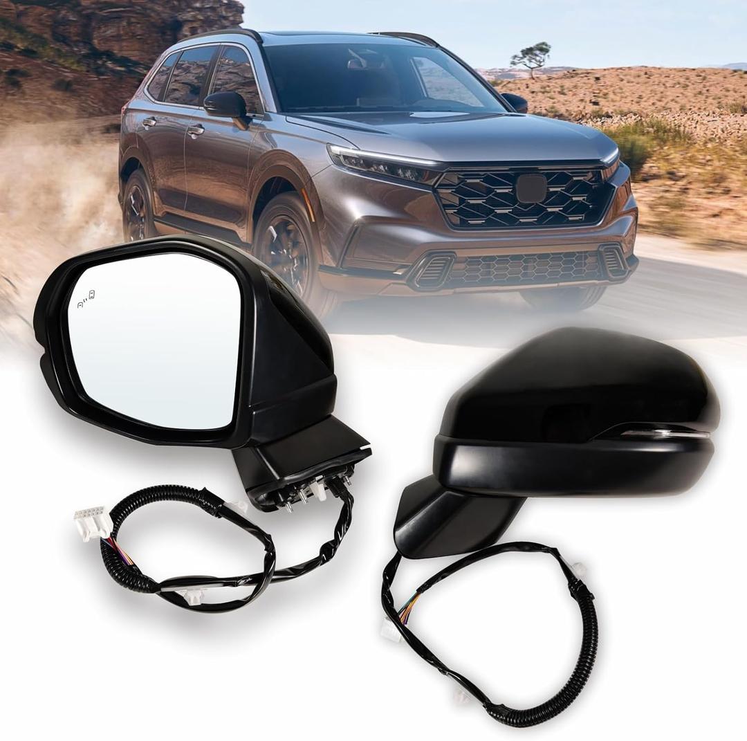 Left Driver Side Mirror Fits 2023 2024 2025 2026 2027 Honda CR-V Manual Folding With Blind Spot, Power Glass, Heated and Turn Signal Replace #76258-3A0-A91 (8 Pins)