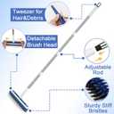 4-in-1 Floor Scrub Brush with Long Handle V-Shaped Crevice Brush Floor Scrubber Mop with Squeegee and Tweezer for Cleaning Gap Tile Bathroom Kitchen Patio Deck Garage