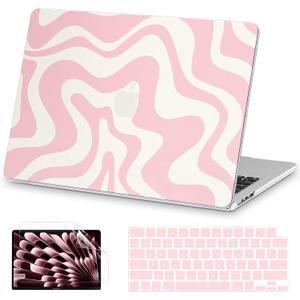 AKIT Compatible with MacBook Air 13 inch Case M5 2026 2025-2022 M4 M3 M2 A3449 A3449 A3240 A3113 A2681, Pattern Hard Shell Laptop Case+Screen Protector+Keyboard Cover for Mac Air 13.6 inch, Pink Wave