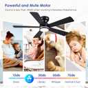 Black RGB Ceiling Fans with Lights - 46" Flush Mount Ceiling Fan with Remote APP, RGB+3CCT Dimmable Led Light, Reversible 6 Wind Speeds&2H Timer, Low Profile Modern Fan Light Fixture for Bedroom Party