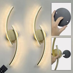 Set of 2 Crystal Glow Effect Gold Adhesive Wall Sconces Battery Operated, 23.5 Inch