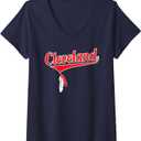 Womens Vintage Cleveland Baseball with Hanging Feathers V-Neck T-Shirt, Small