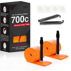 2-Pack TPU 700C18-32C Bike Inner Tube, Ultralight (ALLRoad & Gravel) Bike Tube with 45mm/65mm/85mm Presta Valves for Road Bike (Include Bike Tube Patch Repair Kit) 