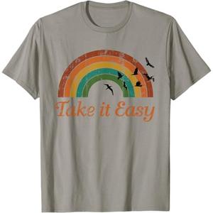 Vintage Retro Weathered Look Take it Easy Tee T-Shirt (Gray, L)