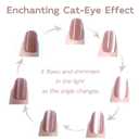 10 x Cat Eye Nails Short Squoval, Shimmery Dusty Rose Pink, Small Size Press on False Nails, 24 Reusable Fake Nails With Stick on Adhesive Tabs