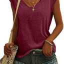 SOUWINEMYI Womens Cap Sleeve T Shirts V Neck Casual Tops Oversized T-Shirt Summer Trendy Lightweight Loose Fit Basic Tees (Large, Wine Red)