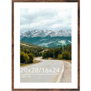 Wood 20x28 Picture Frame with 16x24 Mat, Display 16x24 with Mat or 20x28 Without Mat, Wood 20 by 28 Photo Frame, 20 x 28 Frame for Wall Hanging Display, Deep Brown