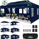 COBIZI 10x20 Pop Up Canopy Tent with 6 Removable Sidewalls, One Push Party Tent Outdoor Waterproof Event Canopy with Air Vent for Parties Commercial Wedding, 3 Height, Carry Bag, Sandbag, Navy Blue