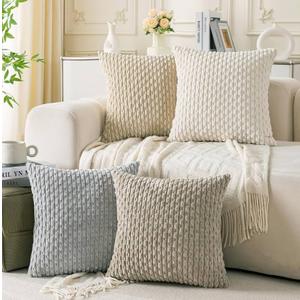 Coozomy et of 4 Neutral Decorative Throw Pillow Covers 20x20 Inch Corduroy Pillow Covers for Bed Couch Sofa Living Room Soft Square Cushion Cases