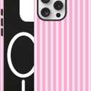 Magnetic Striped Phone Case for iPhone 17 Pro, Compatible with MagSafe, Cute Pink Aesthetic Stripe Soft TPU and Hard PC Shockproof Protective Phone Cover for Women Girls