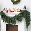 Giegxin 6 ft Vintage Christmas Decoration Norfolk Pine Garland with Cowbells Real Touch Evergreen Artificial Pine Garlands for Christmas Home Table Centerpieces Mantel Fireplace Winter Xmas Decor
