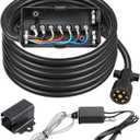 PARTSam 7 Way Trailer Wiring Harness Kit 8ft Trailer Cord 12V Breakaway Switch and Plug Holder Trailer Connector Cable Wiring Harness with 7 Gang Junction Box Waterproof