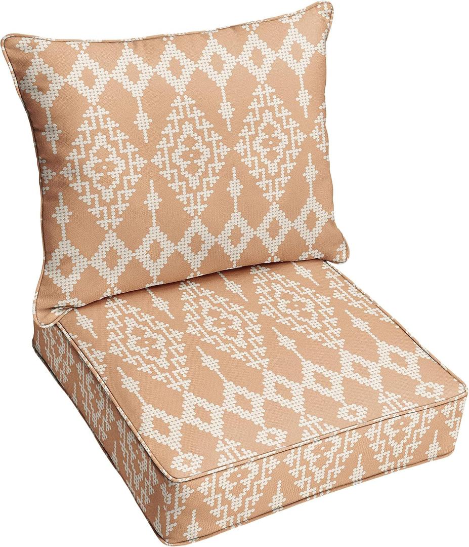 Sorra Home Deep Seating Cushion Set with Lumbar Pillow - Outdoor Chair Pad & Back Pillow, Water & Fade Resistant for Patio Furniture with Plush Foam - Folklore Sorbet (30" x 27" x 5"), 27in x 30in x 5in