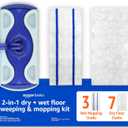 Amazon Basics Wet & Dry Sweeper Kit, 1 Sweeper Handle, 7 Heavy Duty Dry Floor Cloths, 3 Wet Floor Cloths, Pack of 1