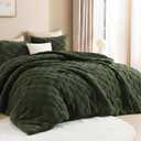 Litanika Fluffy King Comforter Olive Green, 3Pcs Warm Sherpa Fleece Bedding