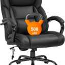 Big and Tall Office Chair 500lb Wide Seat Desk Chair with Lumbar Support Armrest Swivel Rolling High Back PU Leather Computer Chair Massage Adjustable Ergonomic Task Chair for Adults Women(Black)