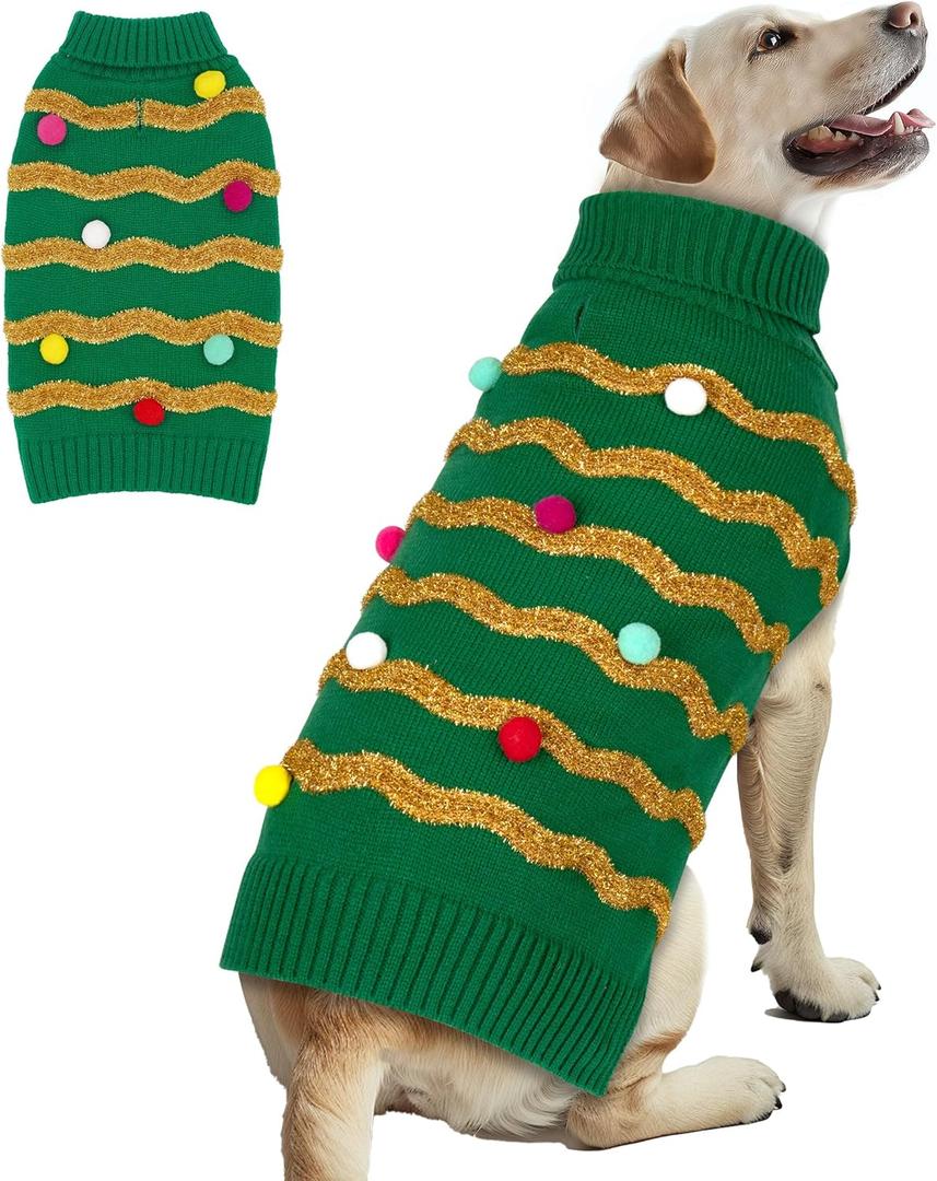 cyeollo Dog Christmas Sweater Warm Dog Sweaters for Large Dogs Turtleneck Xmas Dogs Clothes with Leash Hole Pet Holiday Outfit XXXL