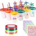 Qinyoung 12 Pack Plastic Cups with Lids and Straws 16 oz Drinking Cups Set Reusable Iced Coffee Tumblers with Stickers for Adult Summer Party(Clear White)