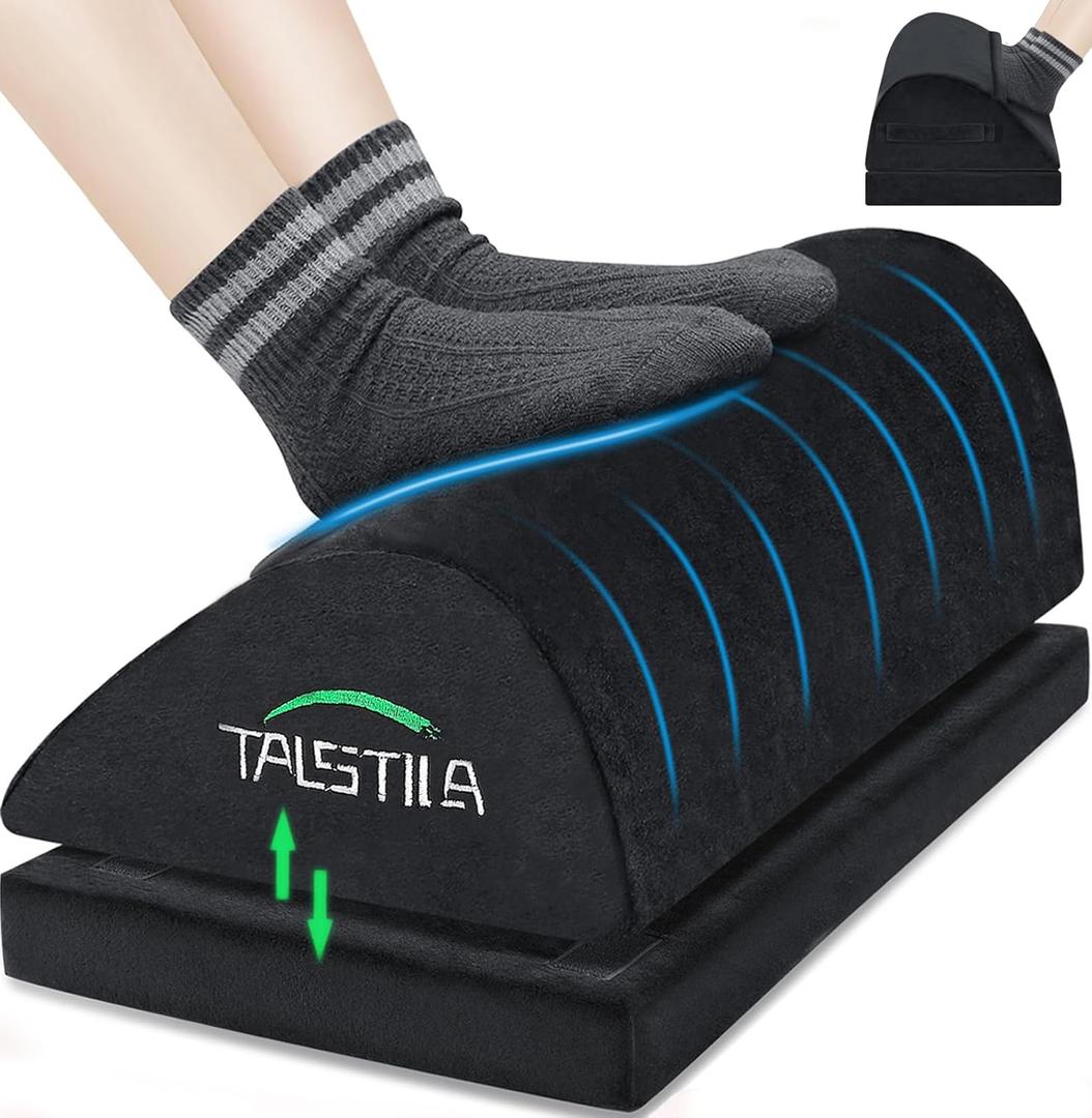TALSTILA Foot Rest for Under Desk at Work, Footrest with Warm Plush Feet Pocket, Ergonomic 2 Adjustable Heights Foot Stool, Under Desk Footrests, for Office Desks & Chair - Back & Leg Pain Relief (Black, Double Layer)