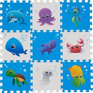 Puzzle Play Mat, Foam Floor Tiles, Childrens Foam Puzzle Mat Baby Floor Play Mat 3434 Inches Sea World 9 Pieces, Edge Tooth A