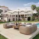 15FT Double Sided Patio Umbrella with Base Included Large Outdoor Market Umbrella with Crank Handle, UV Resistant Canopy, Sturdy Frame for Garden, Poolside, Deck, Creamy White