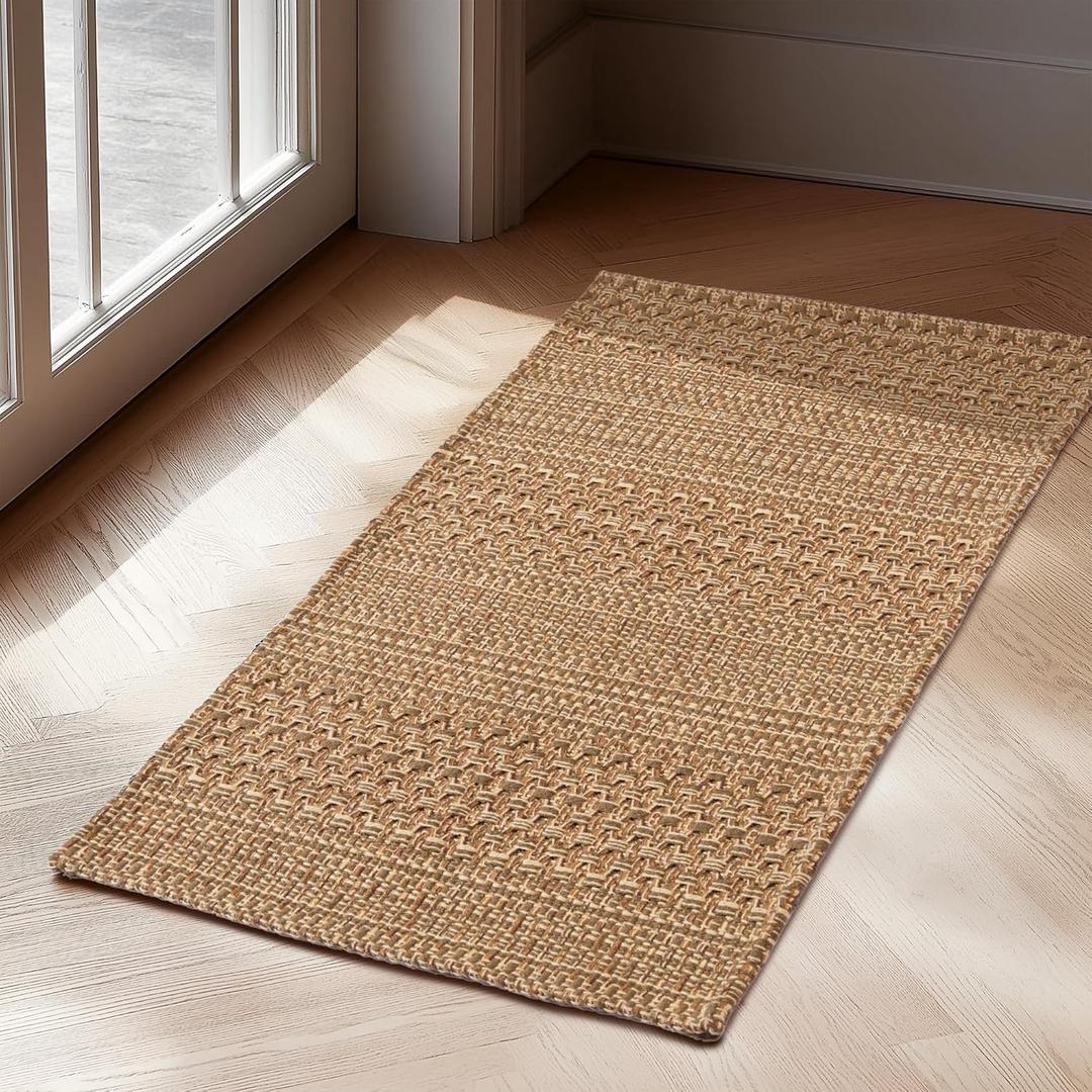 Door Mat Indoor Entrance 2x3 ft Rug, Machine Washable, Bohemian Small Area Rug, Non-Slip, Vintage Design, Pet Friendly, Soft Faux Fibre, Light Taupe Brown, for Indoor Entryways, Kitchens, Front Doors