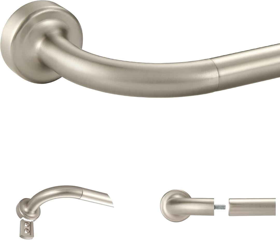 Brushed Nickel Disc Curtain Rods, 48-84 Inches Window Curtain Rod,Adjustable Room Darkening Curtain Rod with Aluminum Finials and Brackets,Wrap Around Design