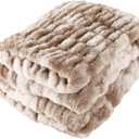 Lavish Home Oversized Faux Fur Blanket - 60x80-Inch Ruched Polyester Queen for Bed or Couch - Luxurious (Taupe)