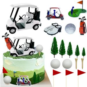 2026 New Golf Cake Decorations Cart Toppers Heading for The Green Topper for Golfers With Cart Flag Ball Theme Party Supplies