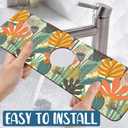 Abstract Leaves Sink Faucet Absorbing Mat Boho Leaves Super Absorbent Fast Drying Mat Sink Gadgets Behind Faucet Sinkmat for Kitchen Bathroom, 15.5"x5.5"