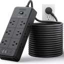 NTONPOWER Long Cord Power Strip, 25 FT Extension Cord with 12 Outlets & 4 USB Ports (2 USB C), 3 Side Multiple Outlet Extender, Wall Mounted for Home Office (Black)