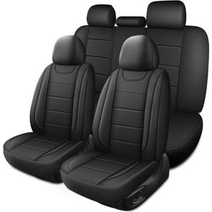 Car Seat Covers, Quilting Leather Seat Covers Full Set, Waterproof Faux Leather Automotive Seat Covers for Cars,Universal Car Seat Protectors Fit for Suvs,Trucks,Airbag Compatible (N4) (N4 Black)