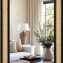 Rattan Full Length Mirror,24"x60" Long Rattan Wall Mirror,Wooden Mirror with Wicker Frame,Decorative Full Body Mirror Hanging,Farmhouse Rectangle Floor Mirror for Bathroom Living Dressing Room Black
