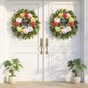24" Spring Summer Wreaths for Front Door with Hello Sign,Hydrangea Wreath with Dasiy Peonies Berries Eucalyptus.Greenery Wreath for Front Door,Porch,Farmhouse,Wall,Window Indoor Outdoor Decor