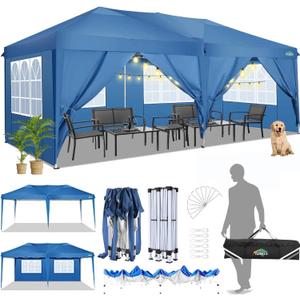 COBIZI Canopy 10x20 Pop Up Canopy with 6 Sidewalls,Waterproof Canopy Outdoor Event Shelter UPF 50+ Gazebo Tents for Parties Beach Camping Wedding Commercial Instant Easy up Canopy 10x20,Blue