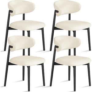 Mifoci 4 Set Leather Dining Chairs, Modern Upholstered Kitchen Chairs with Cushion and Metal Leg, Farmhouse Mid Century Open Back and Padded Seat Chair for Home Living Room (Black Leg)