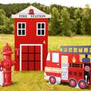 AceOrbit 3 Sets Firetruck Birthday Decorations Firefighter Party Decorations Large Fire Truck Party Supplies with Firetruck Hydrant Fire Station for Fireman Firefighter Birthday Favors Photo Backdrop