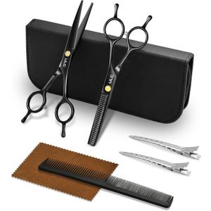 Hair Cutting Scissors Thinning Shears Kit ULG Professional Barber Hairdressing Texturizing Salon Razor Edge Scissor Japanese Stainless Steel 6.5 inch BLK