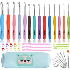 Crochet Hook Set,14 Sizes Crochet Hooks for Arthritic Hands,Crochet Hooks Ergonomic Soft Grip with Case,Crochet Needles(Size B-Size N)