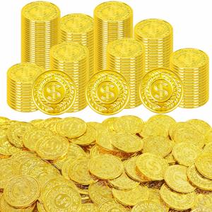 200Pcs Gold Coins, Plastic Gold Coins Bulk, 1.4 Inch Fake Coins for Rewards Tokens, Pirate Coin for Party Decorations, Reasure Hunt Games, Adventure Theme Party Supplies