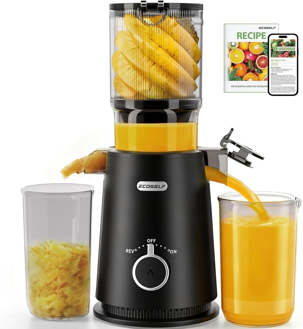 Juicer Machines - Wide Mouth Feed Chute with Self Feeding Hands-Free Design - Cold Press Juicer for Vegetables and Fruits - Juice Extractor Machine High Juice Yield - With Pusher (Medium, Premium Black)